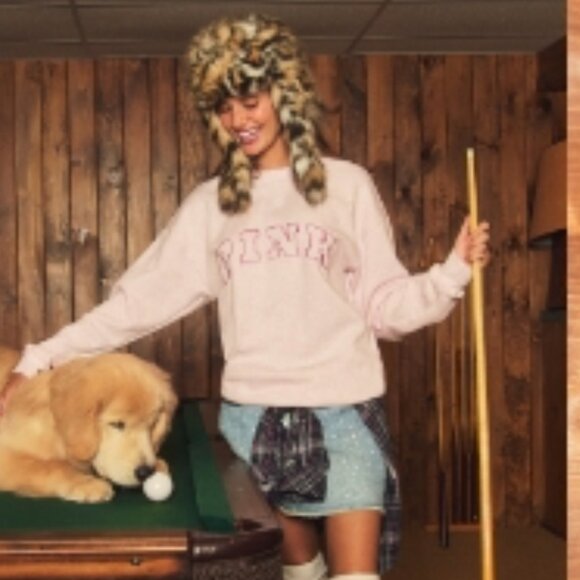 PINK Victoria's Secret Ivy Fleece Oversized Shimmer Crew Sweatshirt - NWT - Picture 3 of 8